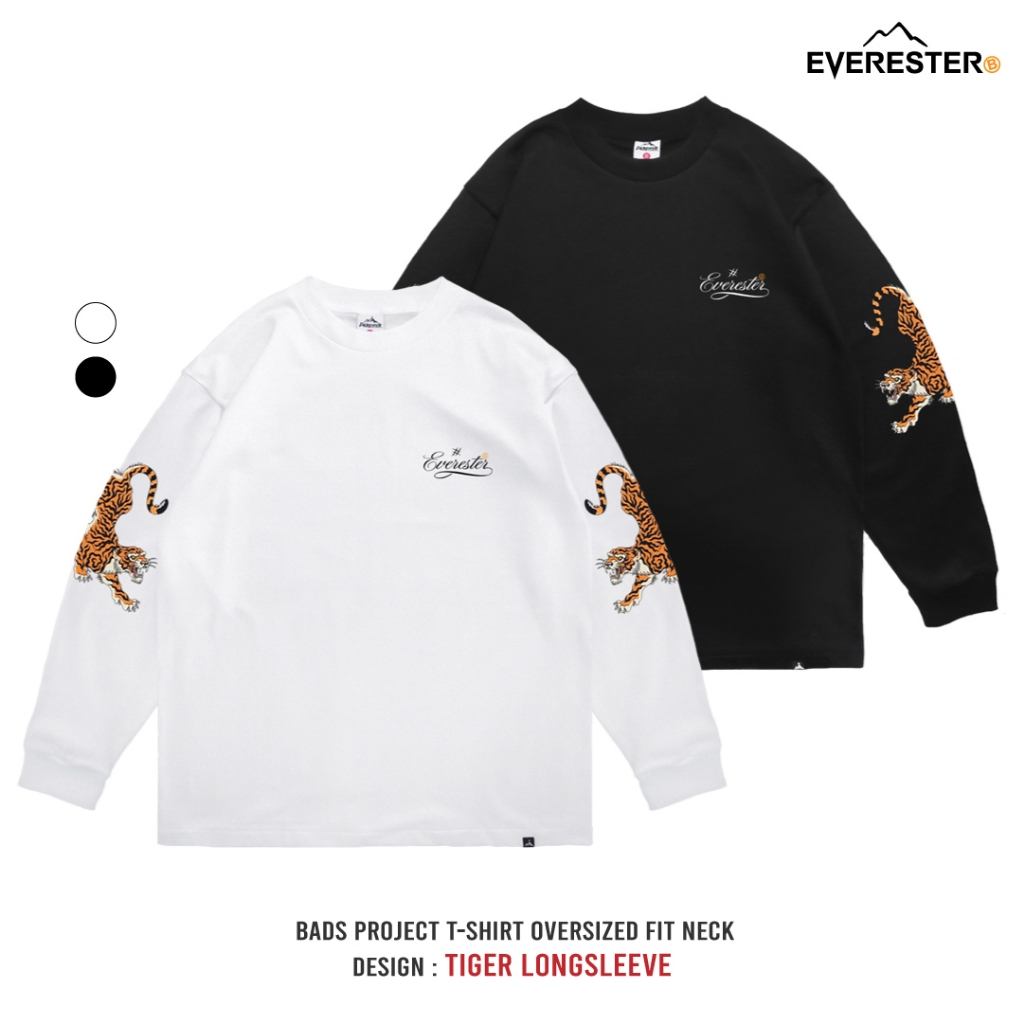 EVERESTER เสื้อแขนยาว Oversize (แขนจั้ม) Flying Tiger เสื้อยืด สีขาว สีดำ เสื้อยืดแขนยาวผู้ชาย EOLF