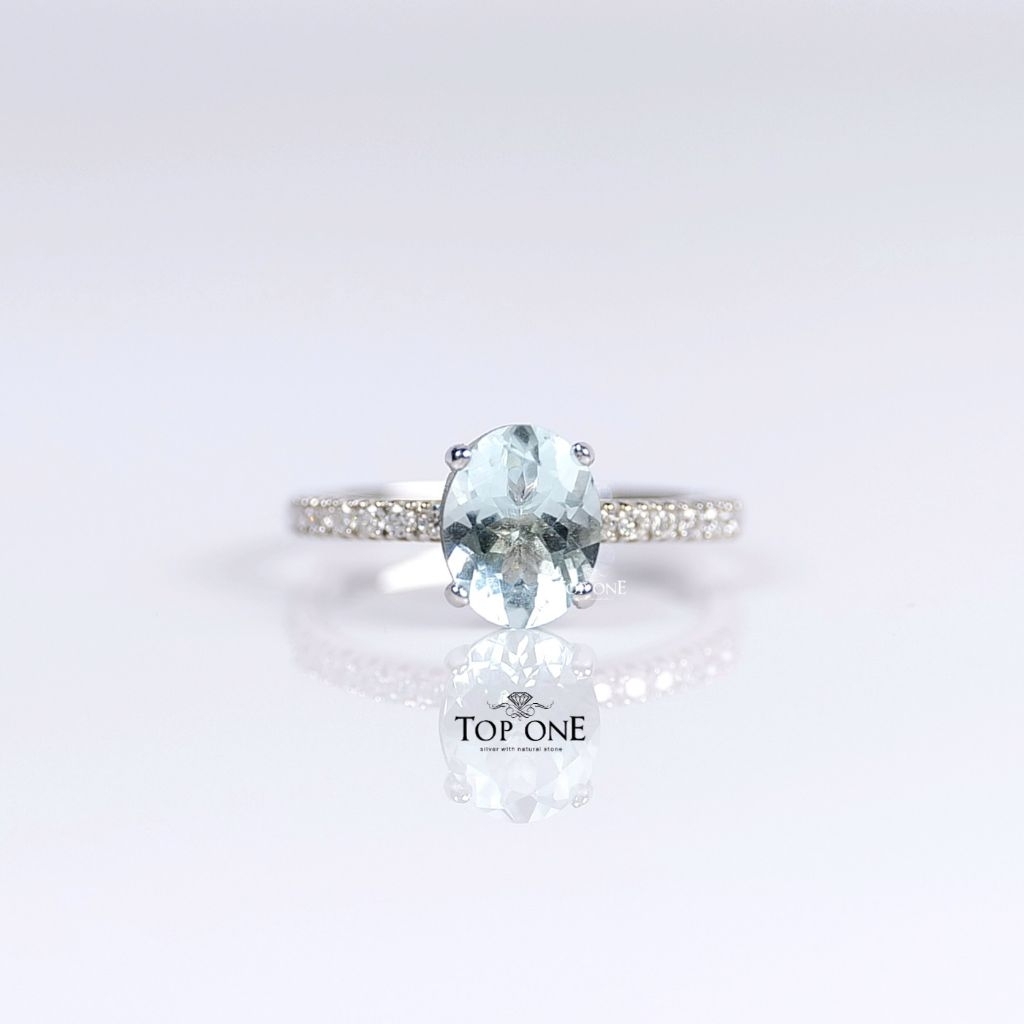 Top1jewelry แหวน พลอยแท้ 1.8-2cts. Aquamarine Moissanite เงินแท้