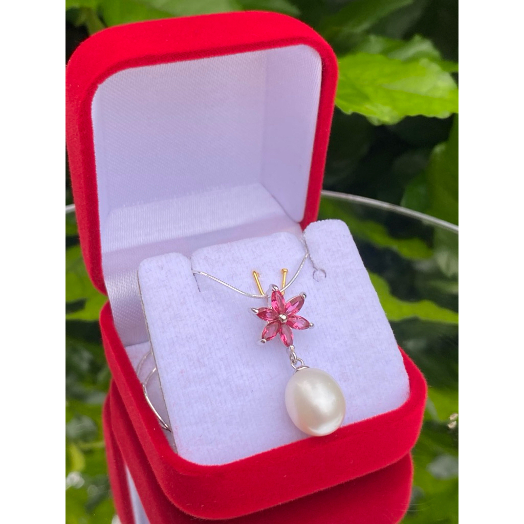 สร้อยคอเงินแท้ พร้อมจี้ไข่มุกแท้silver92.5% มุกแท้มีกล่องและใบรับประกัน  สินค้าotop