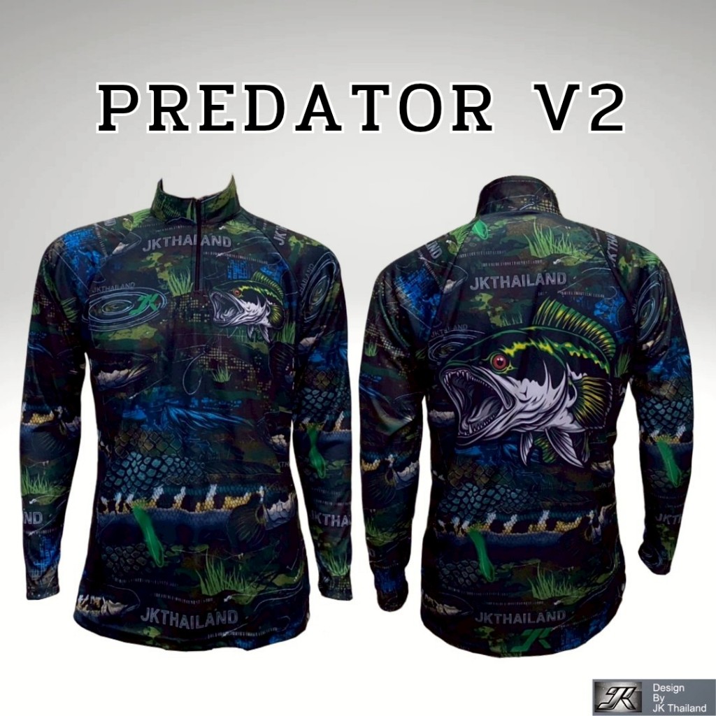 ลาย PREDATOR V2 พราง แบบฮูด คอตั้ง เสื้อตกปลาแขนยาว JK Thailand กันยูวี ป้องกันรังสี UV 80% แห้งเร็ว ราคา ถูกที่สุด ดีลบีเคเค แกลเลอรีภาพที่ 2
