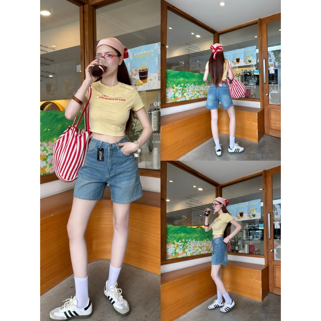 (S-38) กางเกงยีนส์ขาสั้น ผ้าไม่ยืด ไม่สั้นมาก มีไซส์ใหญ่ Atom jeans (2001)