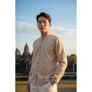 เสื้อพื้นเมืองผู้ชายคอจีนแต่งลายเดินเส้น รุ่นนครา