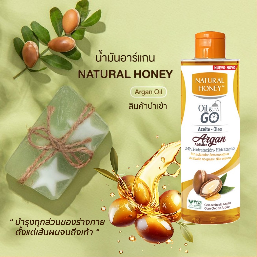 Argan Oil Revlon Natural Honey อาร์แกนออยเข้มข้น บำรุงผิวนุ่ม ชุ่มชื้น แพคเกจใหม่ฝาเหลือง ขนาด 250ml