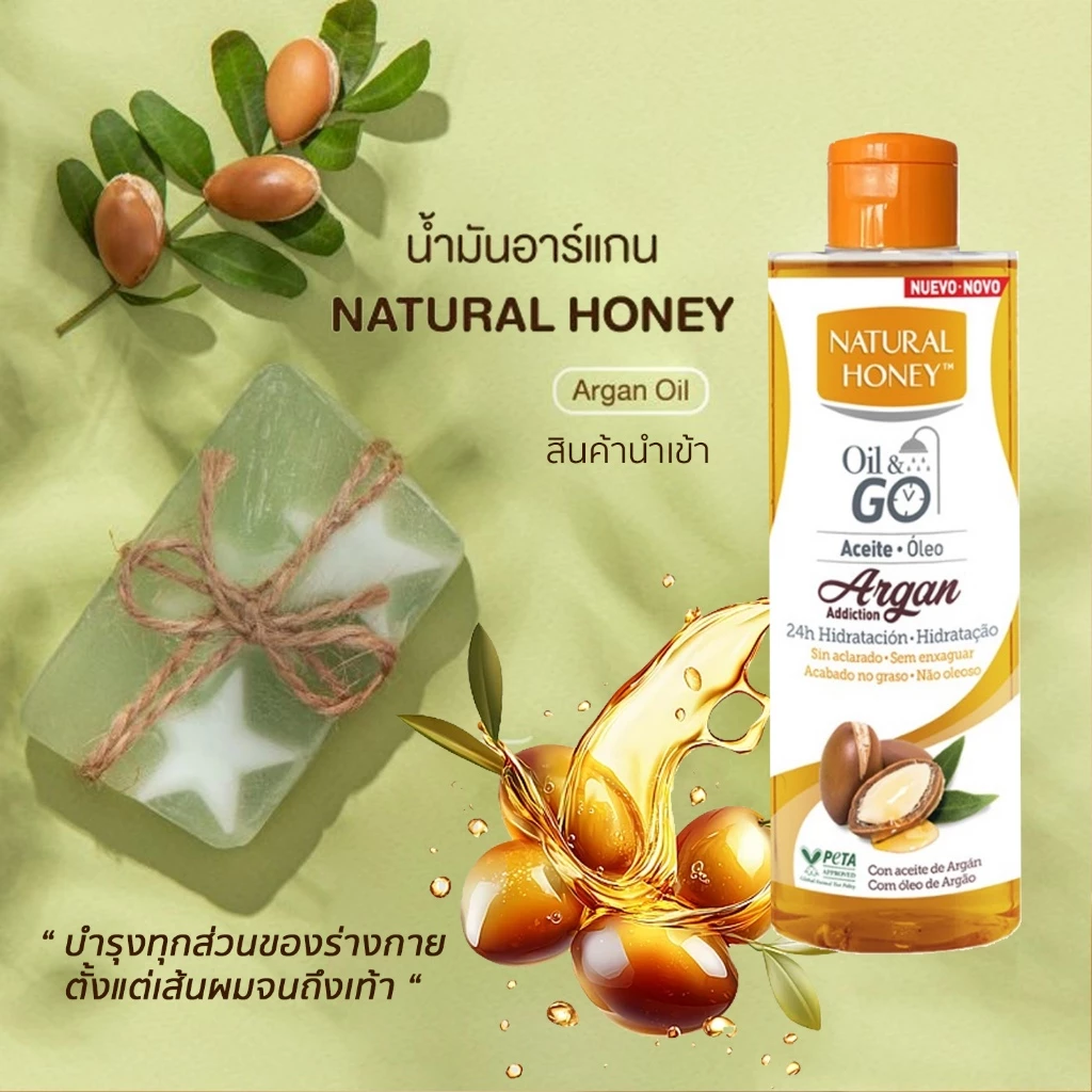 Argan Oil Revlon Natural Honey อาร์แกนออยเข้มข้น บำรุงผิวนุ่ม ชุ่มชื้น แพคเกจใหม่ฝาเหลือง ขนาด 250ml