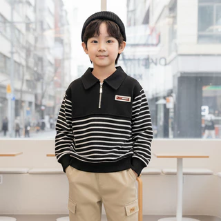 Babyonline(Y530)2I1-2 (ส่งด่วน1วัน)เสื้อสเวตเตอร์แขนยาวแฟชั่นกันหนาวลายทางสำหรับเด็กผู้ชายและเด็กผู้หญิงสุดเท่