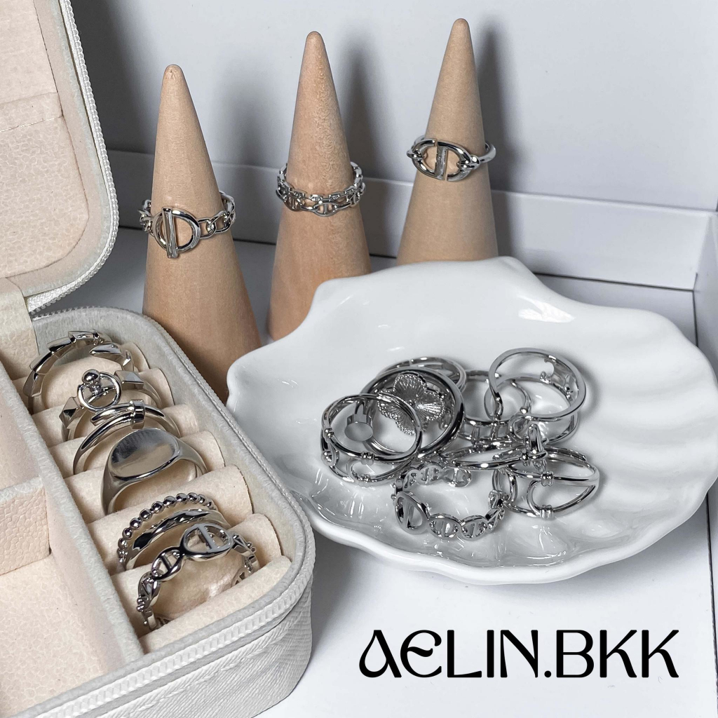 Aelin.bkk แหวนเงิน เคลือบโลหะ สามารถปรับได้ บีบได้ รูปที่ 2