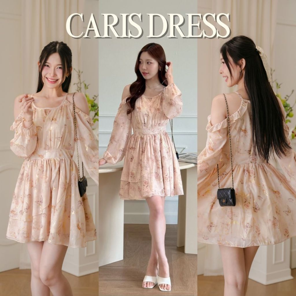 DR0551 LABELLE รุ่น Caris Dress เดรสสั้นสีครีมน่ารัก