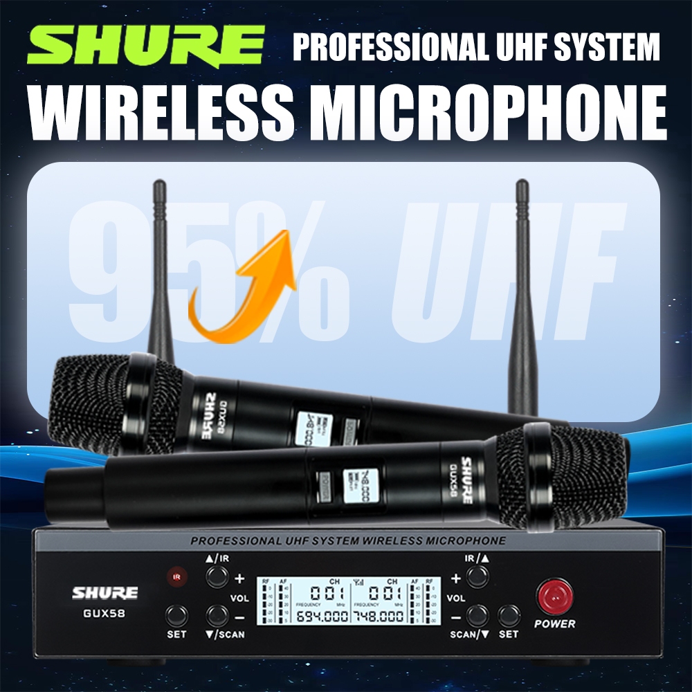 ไมโครโฟนไร้สายคู่โลหะขนาดเล็กระดับมืออาชีพ Shure UHF คาราโอเกะปาร์ตี้ที่สะดวกสบาย