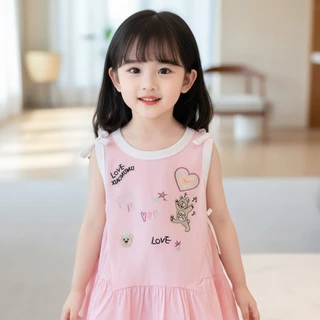 Babyonline (Y558)H3-4 (ส่งด่วน1วัน) ชุดกระโปรงผ้าโปโลสำหรับเด็กผู้หญิงปักลายการ์ตูนสุดน่ารัก