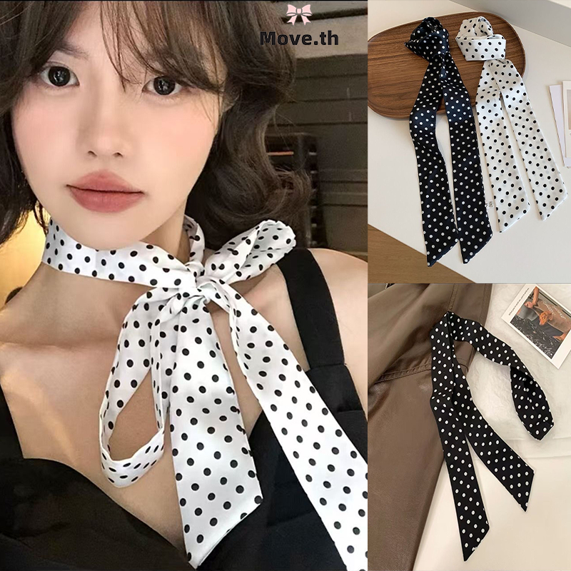 ในไทย-พร้อมส่ง✨ผ้าพันคอลายจุด สัมผัสบรรยากาศที่หลากหลาย เสื้อเชิ้ตตกแต่งอารมณ์ยาว-Move