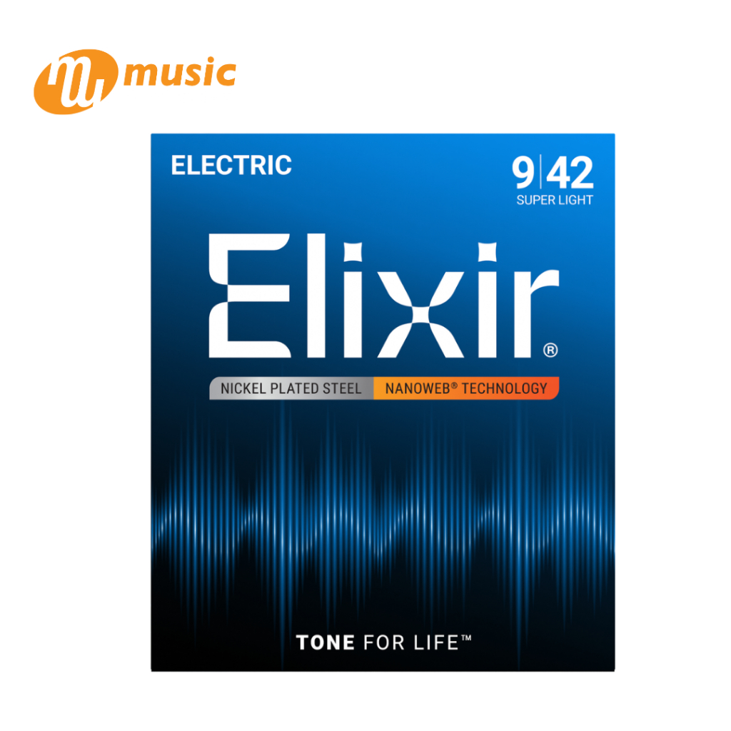 สายกีตาร์ไฟฟ้า  Elixir® Nickel ” เคลือบ  Nanoweb ” (Super Light เบอร์ 09-042 )  #12002 – โปรปัง