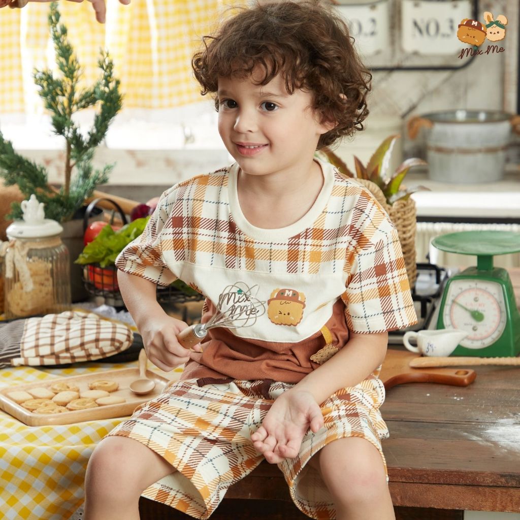 Mix Me เสื้อยืด กางเกงขาสั้น ลายคุกกี้ ผ้า Single Jersey 100%Cotton เด็กชาย อายุ 1-7 ปี เสื้อผ้าเด็ก
