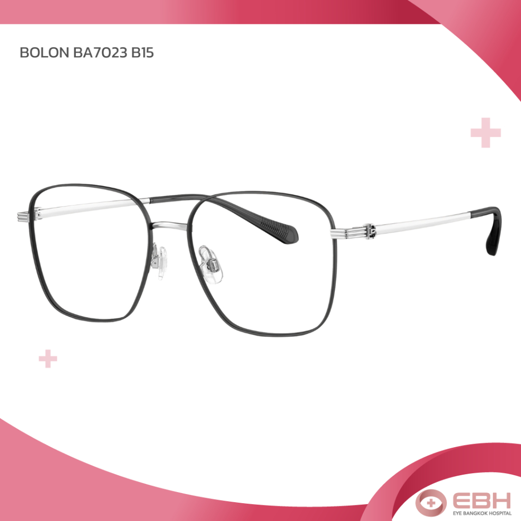 BOLON กรอบแว่น Signature Rectangle — Titanium Silver | Rime Matte Black BA7023 B15