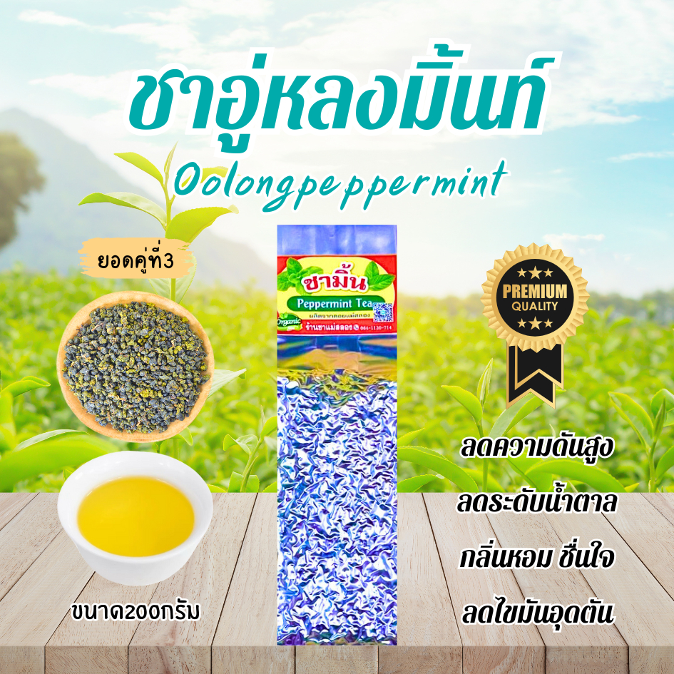 ชาอู่หลงเปปเปอร์มิ้นต์ หอมเย็นชื่นใจ ดื่มง่าย ไม่ขม ใบชาOrganic ขนาด200กรัม ช่วยผ่อนคลาย คลายเครียด – โปรปัง