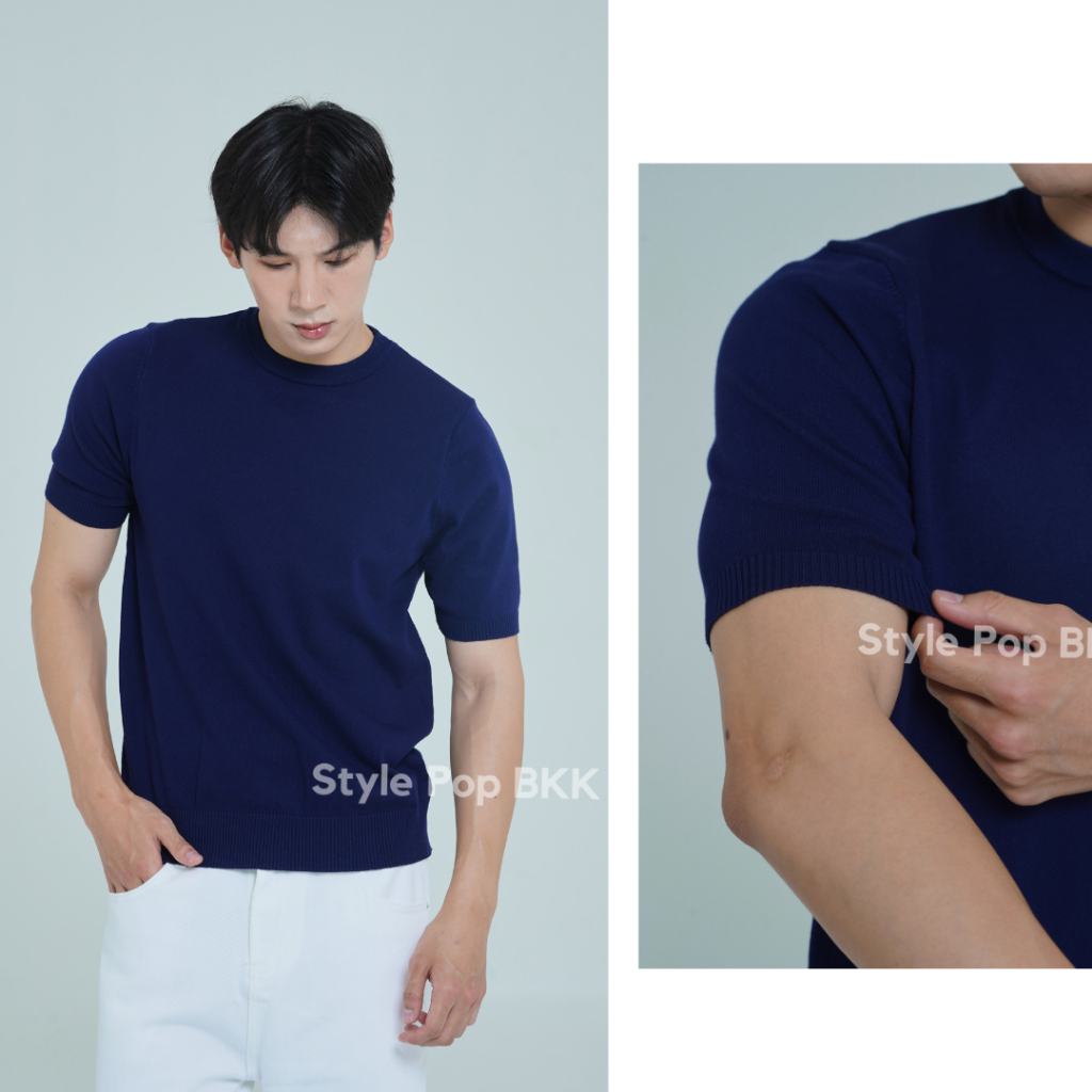 StylePop Brand เสื้อคอกลมทรงเกาลี เสื้อผู้ชาย ผ้าถัก (ผ้านุ่มใส่สบาย) Knit Polo Shirt STP810 รูปที่ 4