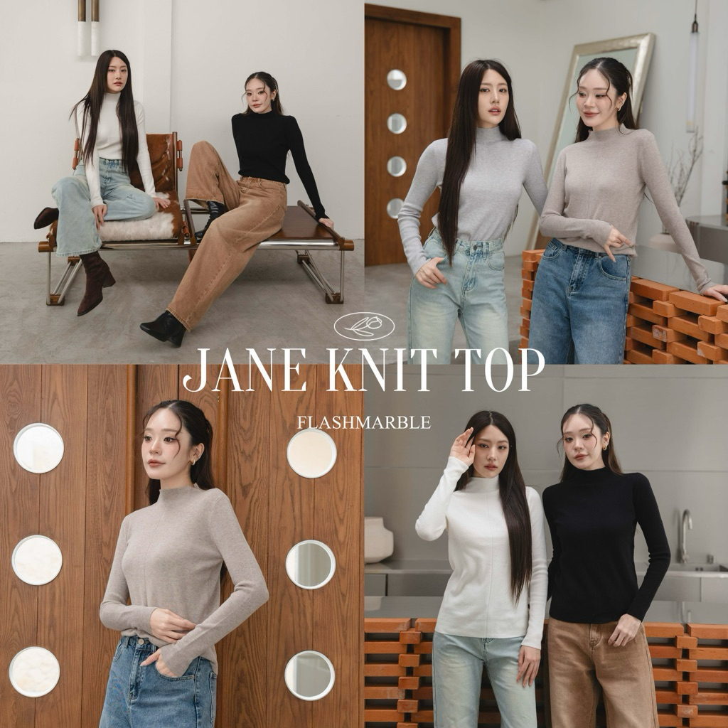 FLASHMARBLE - JANE KNIT TOP เสื้อไหมพรม คอปีน
