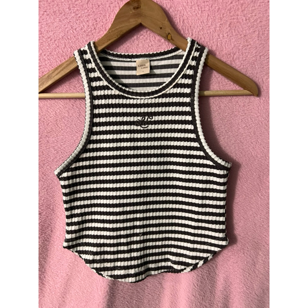 เสื้อกล้าม ลายริ้วน้ำตาล ไซส์ S ป้าย Lamer Lamai ซักเก็บ