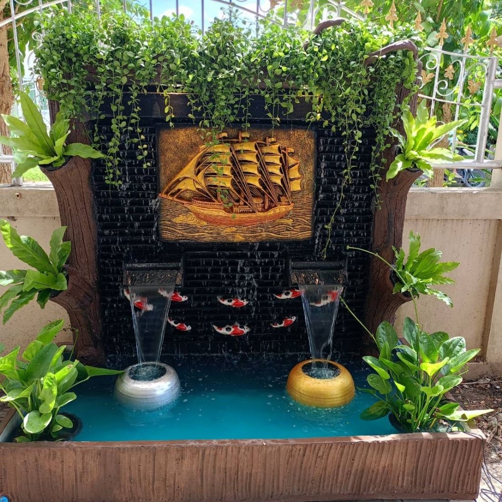 น้ำตกเรือสำเภาขนเงินขนทอง น้ำตกหน้าบ้าน ตกแต่งสวน ตั้งหน้าบ้าน เสียงน้ำไหล ตกแต่งต้นไม้ฟรี