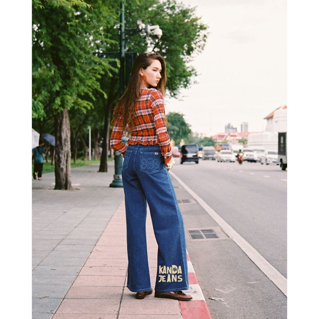 KANDA JEANS : (New Version) Papa Blue Jeans กางเกงยีนส์เอวสูงขากระบอกบาน ทรง Baggy jeans ราคา ถูกที่สุด ดีลบีเคเค แกลเลอรีภาพที่ 3