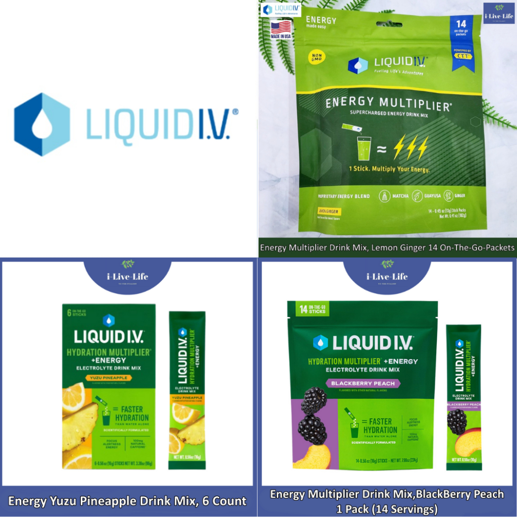 Liquid I.V. - Energy Multiplier Drink Mix 6,14, 24 OnTheGo-Packets ผงเครื่องดื่มชูกำลังแบบซอง
