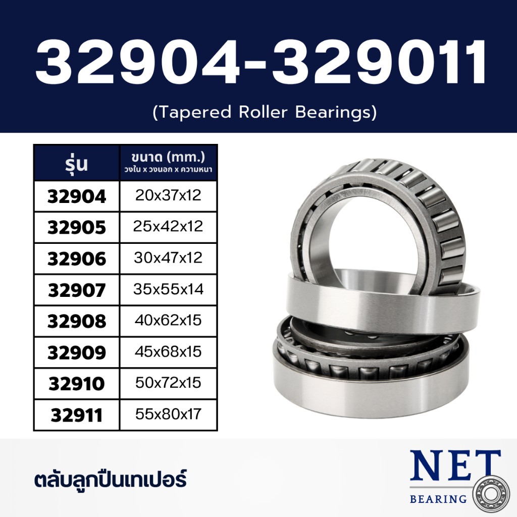 ตลับลูกปืนเทเปอร์ No.32904 32905 32906 32907 32908 32909 32910 32911