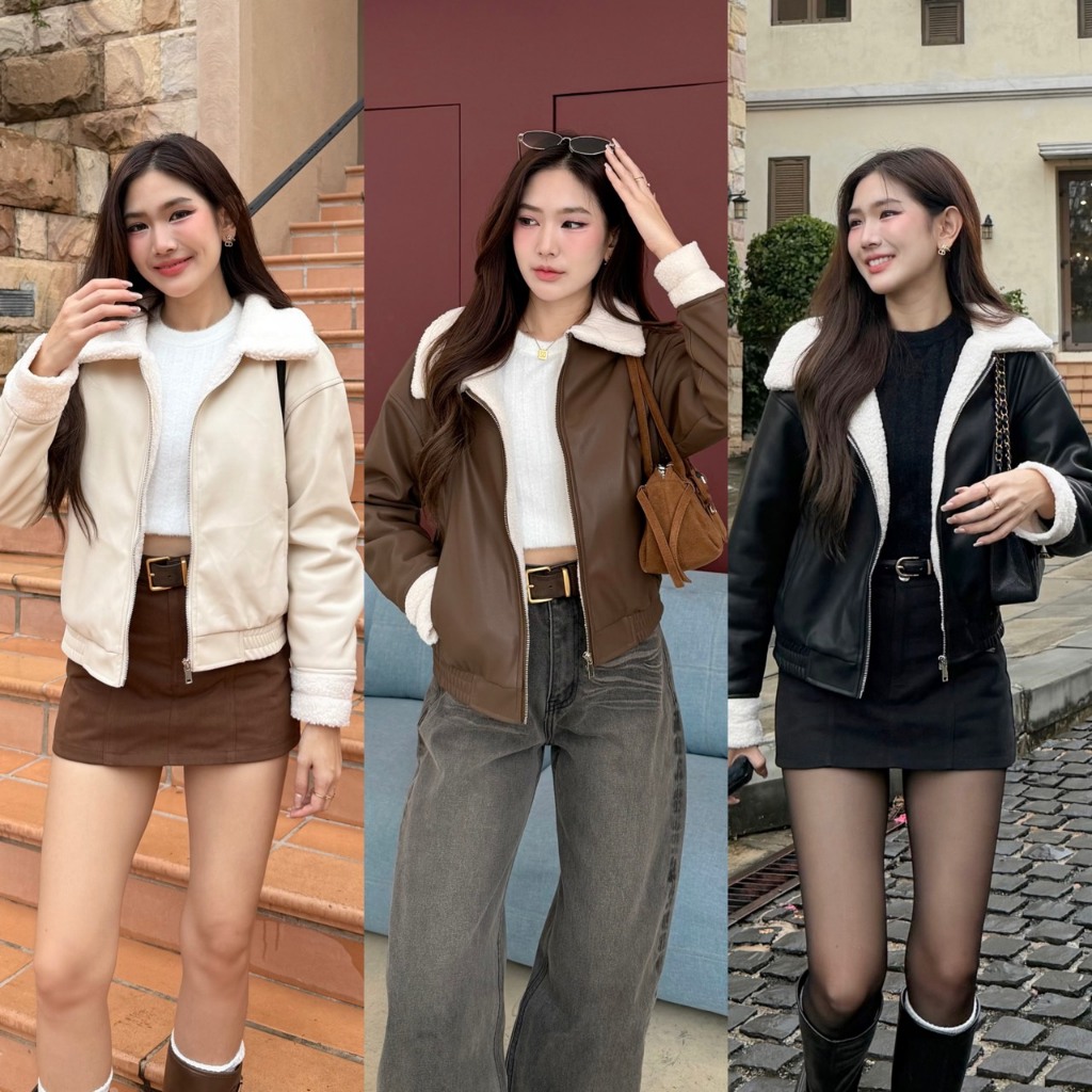 NICHARIS - เสื้อ Jacket หนังขนปุย รุ่น Copen Leather Jacket