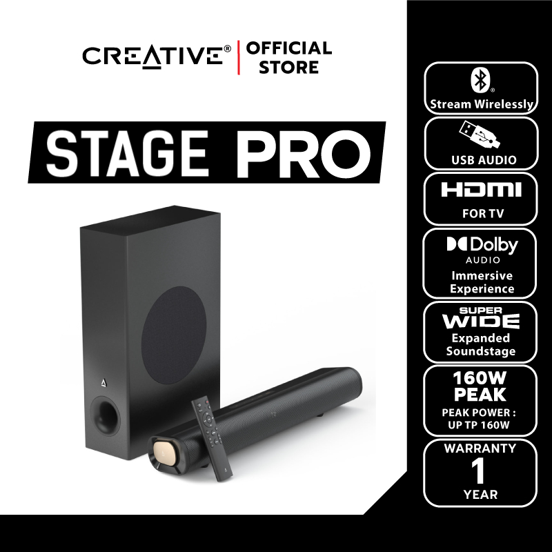 CREATIVE SPEAKER STAGE Pro Bluetooth Sound Bar 2.1 Speaker + Subwoofer มีรีโมท ลำโพงบูลทูธไร้สาย