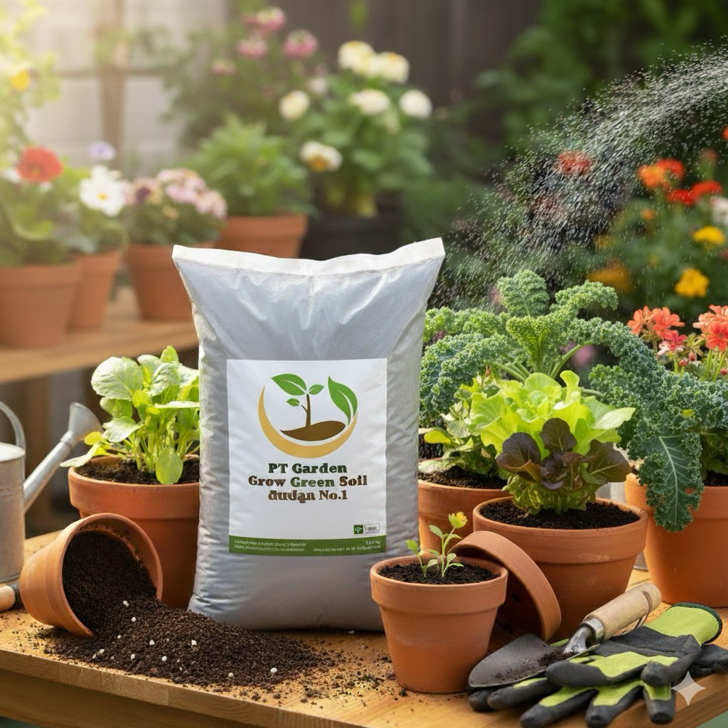ดินปลูก Grow Green Soil สูตรออแกนิก ใช้เพาะเมล็ด ปลูกผักสวนครัว ไม้ดอกไม้ประดับ