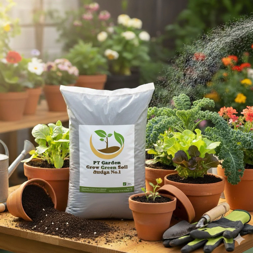 ดินปลูกสำเร็จรูป ดินปลูกผัก Grow Green Soil สูตรออแกนิก ใช้เพาะเมล็ด ปลูกผักสวนครัว ไม้ดอกไม้ประดับ ไม้ฟอกอากาศ 10kg