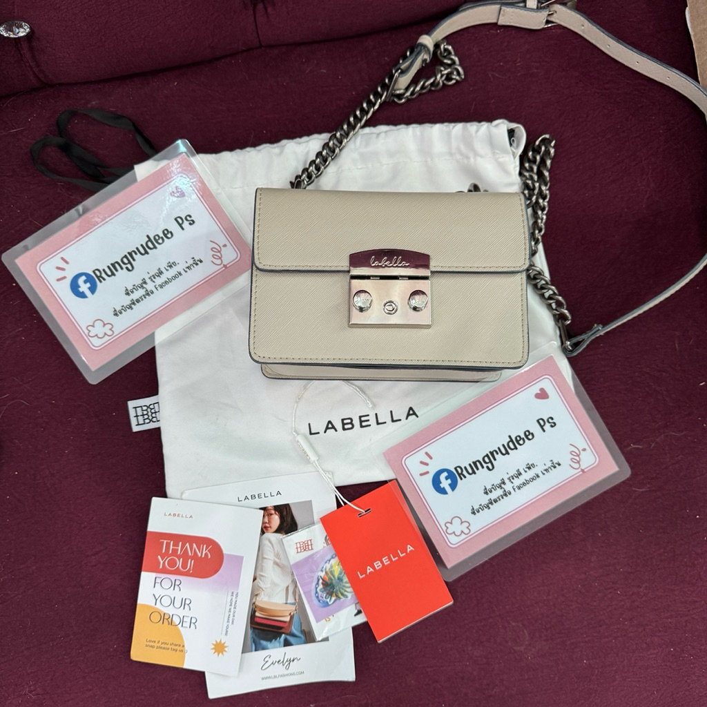 Labella S Ivory มีตำหนิหน้าเพลทและรอยปริในกระเป๋า อุปกรณ์มีถุงผ้า ป้าย