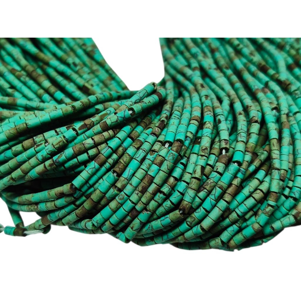 หินฮาวไลท์ สีเขียว สีน้ำตาล 1 เส้น 2 มม อะไหล่ร้อยเครื่องประดับ 1 Strand of Green & Brown Howlite Tiny Seed Beads Heishi