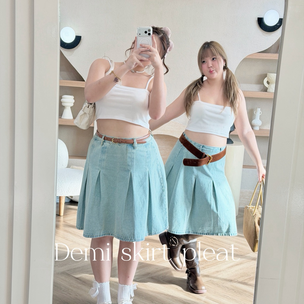 Demi Skirt Pleat กระโปรงยีนส์สาวอวบ จีบรอบ เอวสูง เก็บพุง ใส่สวยคล่องตัว