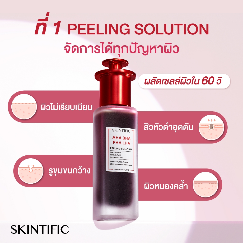 SKINTIFIC-- SKINTIFIC- AHA BHA PHA LHA Peeling Solution  ผลัดเซลล์ผิวใน 60 วินาที 30ml