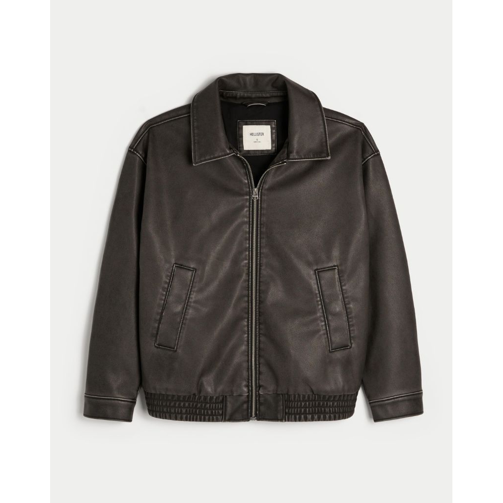 ✨พร้อมส่ง🔥Hollister Vegan Leather Jacket in Black แท้💯