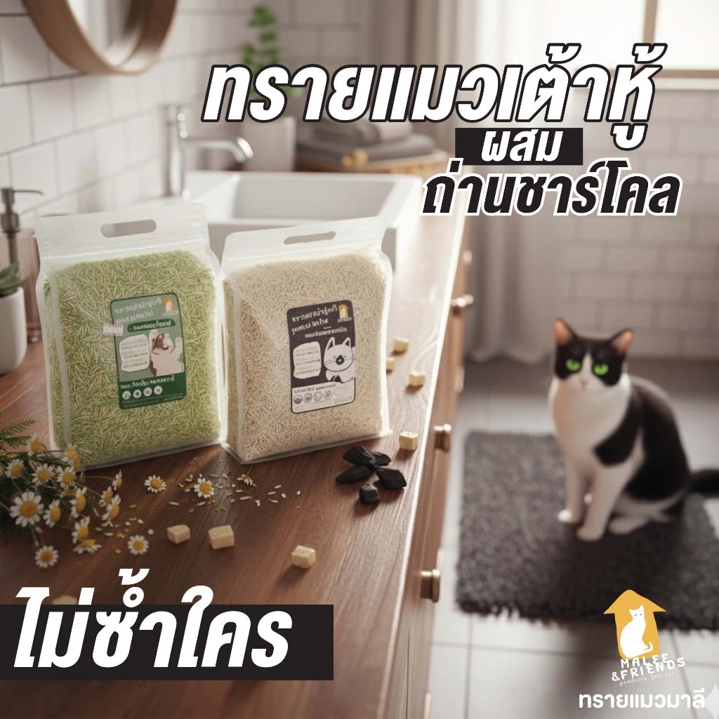 ***ส่งเร็ว***ทรายแมวเต้าหู้แท่งมาลี หอมธรรมชาติ จากผงสมุนไพรไทยสกัด 1 ถุง 6 ลิตร