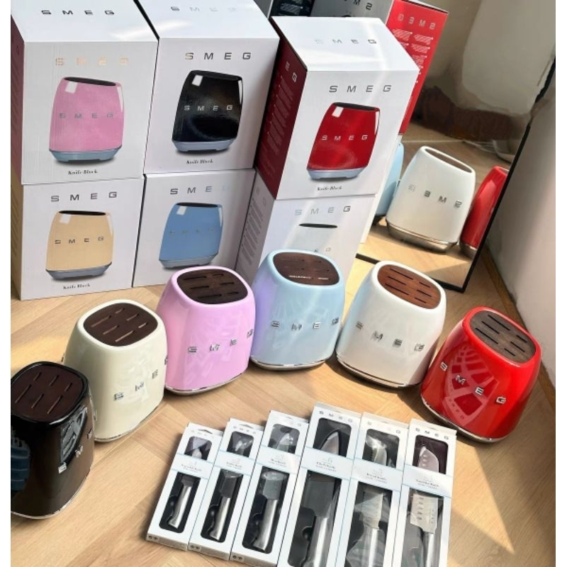 💯[จัดส่งภายใน 12 ชั่วโมง]Smeg แท้ 100% ที่เก็บมีด + มีด 6 เล่มพร้อมที่เสียบสไตล์วินเทจ ของแท้ มีครบทุกสี⚡พร้อมส่ง⚡