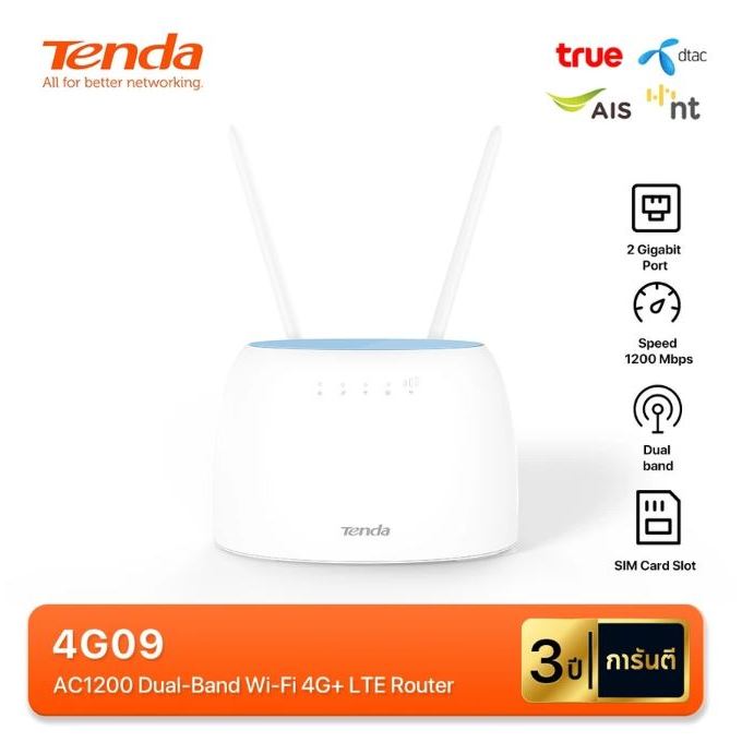 Tenda 4G09 เราเตอร์ใส่ซิม AC1200 Wireless Dual Band 4G+ CAT6 Router Wifi รองรับ 4G ทุกเครือข่าย รองร
