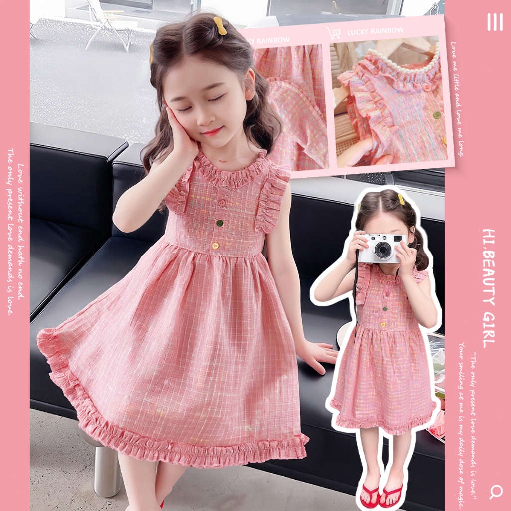 แฟชั่นฤดูร้อน เดรสเด็ก เดรสแขนกุด สไตล์เกาหลี เนื้อผ้าใส่สบาย แขนกุด สำหรับเด็กผู้หญิง 1-9 ปี
