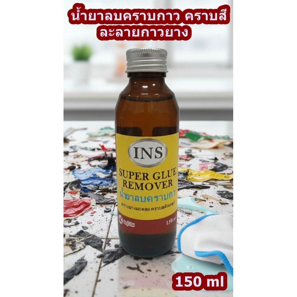 น้ำยาขจัดคราบกาว คราบสี  ละลายกาว เช็ดยางมะตอย เช็ดคราบกาวสติ๊กเกอร์ INS 150ml (ลบน้ำหมึกปากกาติดเสี้อได้)