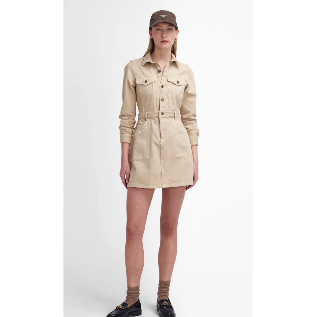 เดรสยีนส์สีครีมงานแบรนด์vellisไซด์m มือสองสภาพดี