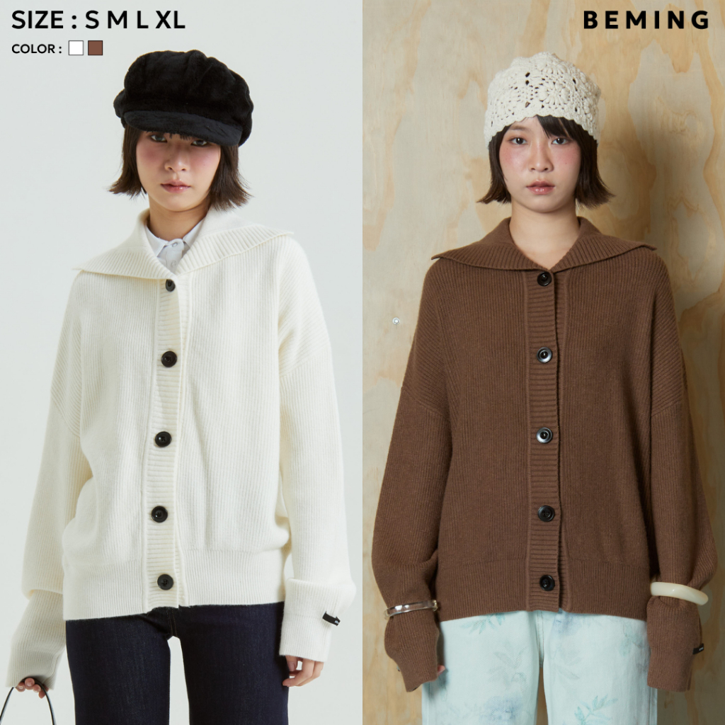 Bemingtop1012(S-XL)-BMG Big Collar Knit –คาร์ดิแกนปกใหญ่ ทรงสวย ใส่แล้วละมุนแบบญี่ปุ่นเกาหลี