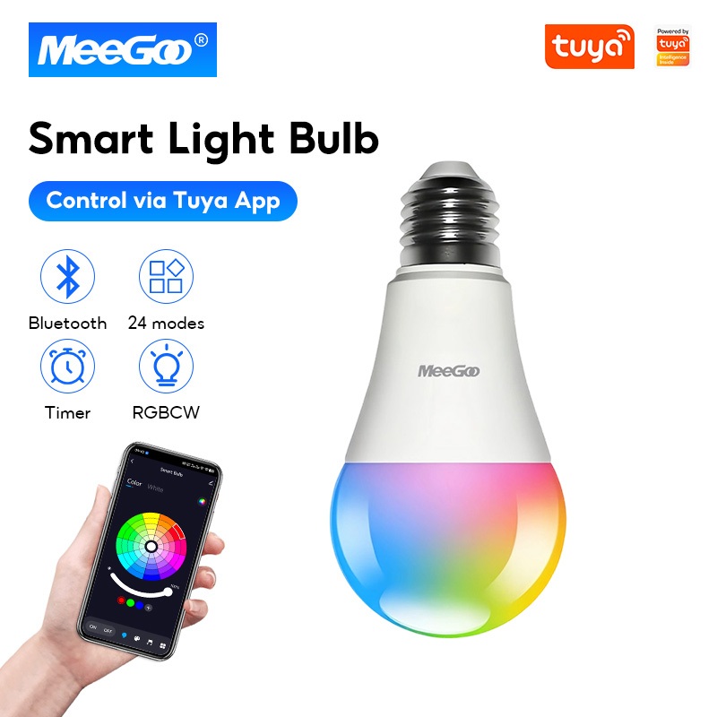 MeeGoo หลอดไฟอัจฉริยะ RGB Smart บลูทูธ Light Bulb เปลี่ยนสีได้ ใช้กับแอป Tuya