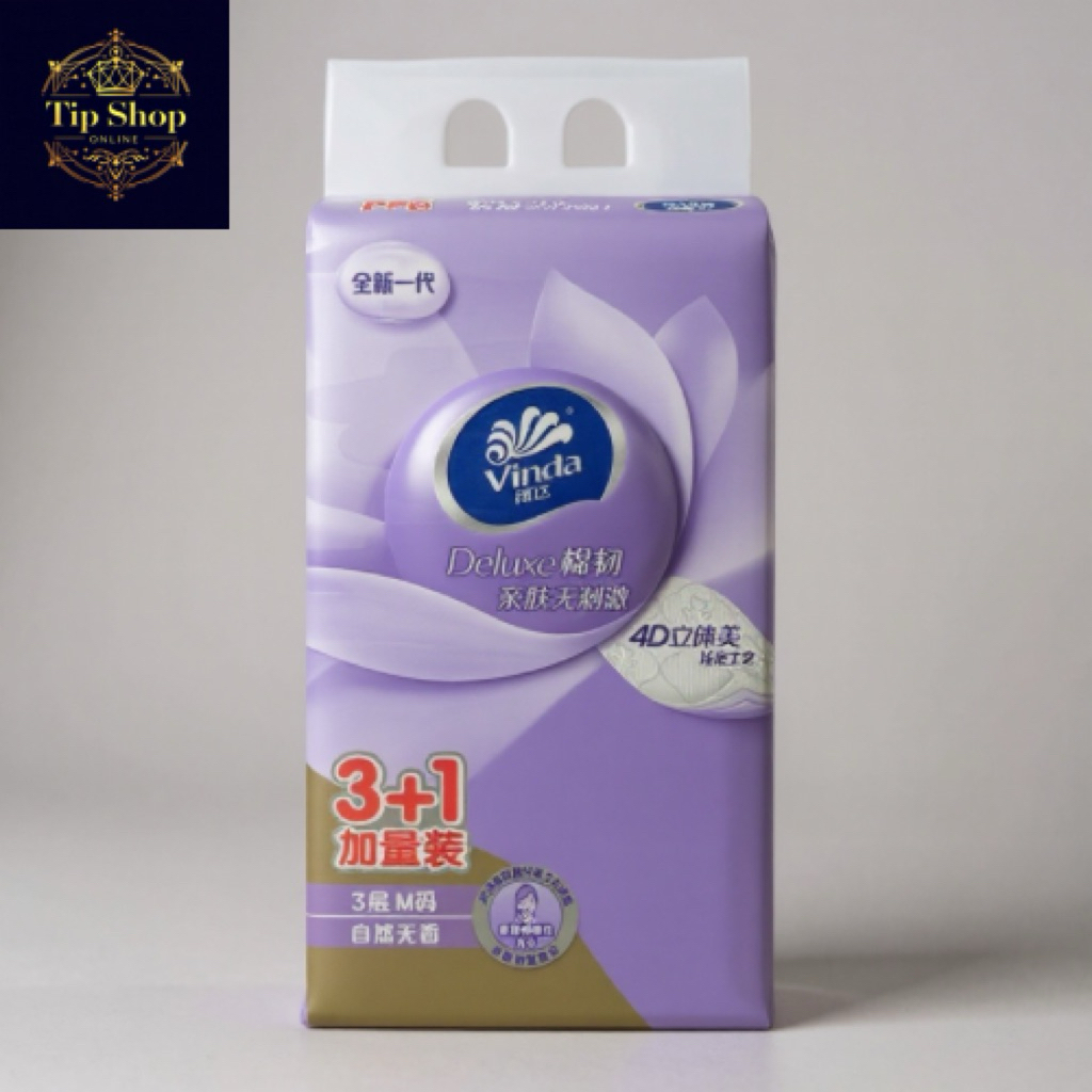 vinda กระดาษเช็ดหน้า 4D หนา3 ชั้น นุ่มซึมซับดีเยี่ยม สะอาดปลอดภัย ไม่มีน้ำหอม“ยกแพค4ห่อ”