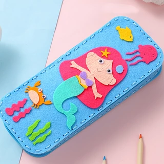 DIYเด็ก หัดเย็บ กล่องดินสอซิปDIY กระเป๋าดินสอซิป ของเล่นงานประดิษฐ์ กล่องดินสอซิปลายการ์ตูน พร้อมอุปกรณ์ งานฝีมือ