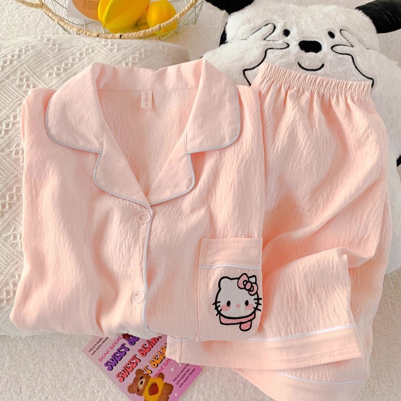 (พร้อมส่งจากไทย) ชุดนอน ลายสุดน่ารัก ผ้าไหมญี่ปุ่น แขนสั้นขาสั้น ใส่สบาย ไม่ร้อน