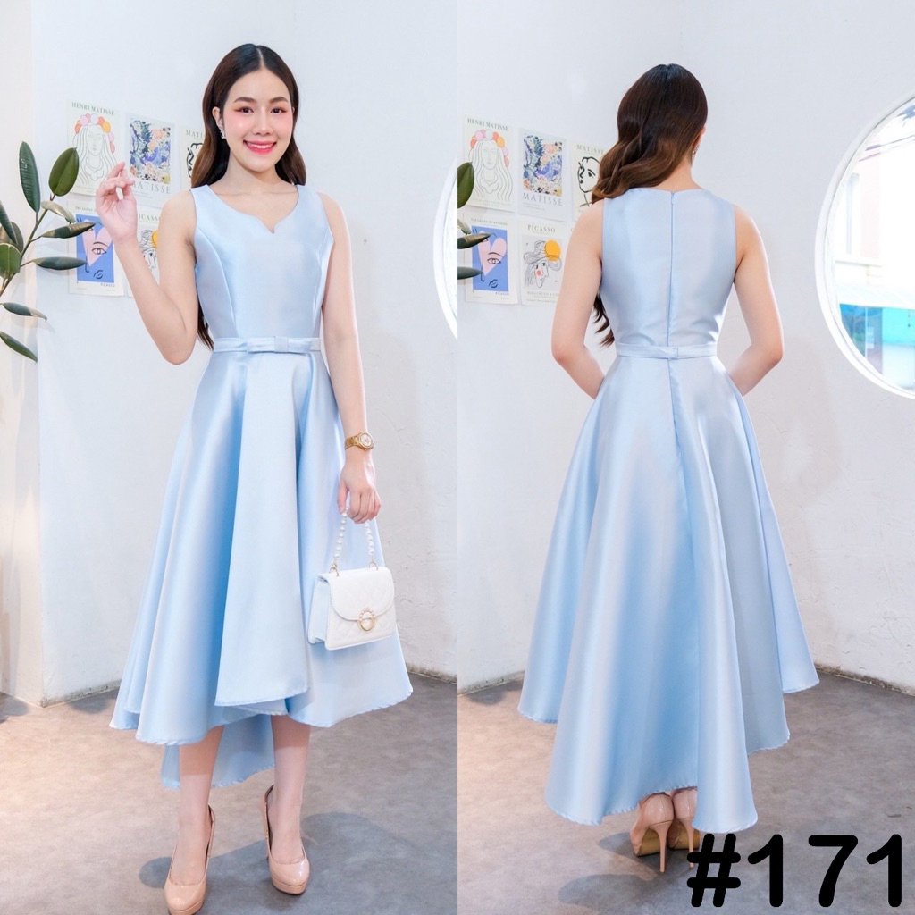 VO0171  ดีไซส์อกหัวใจ เข็มขัดถอดได้ กระโปรงหน้าสั้นหลังยาว  ชุดไปงานแต่ง ชุดออกงาน เดรสเพื่อนเจ้าสาว [LUXURY707]