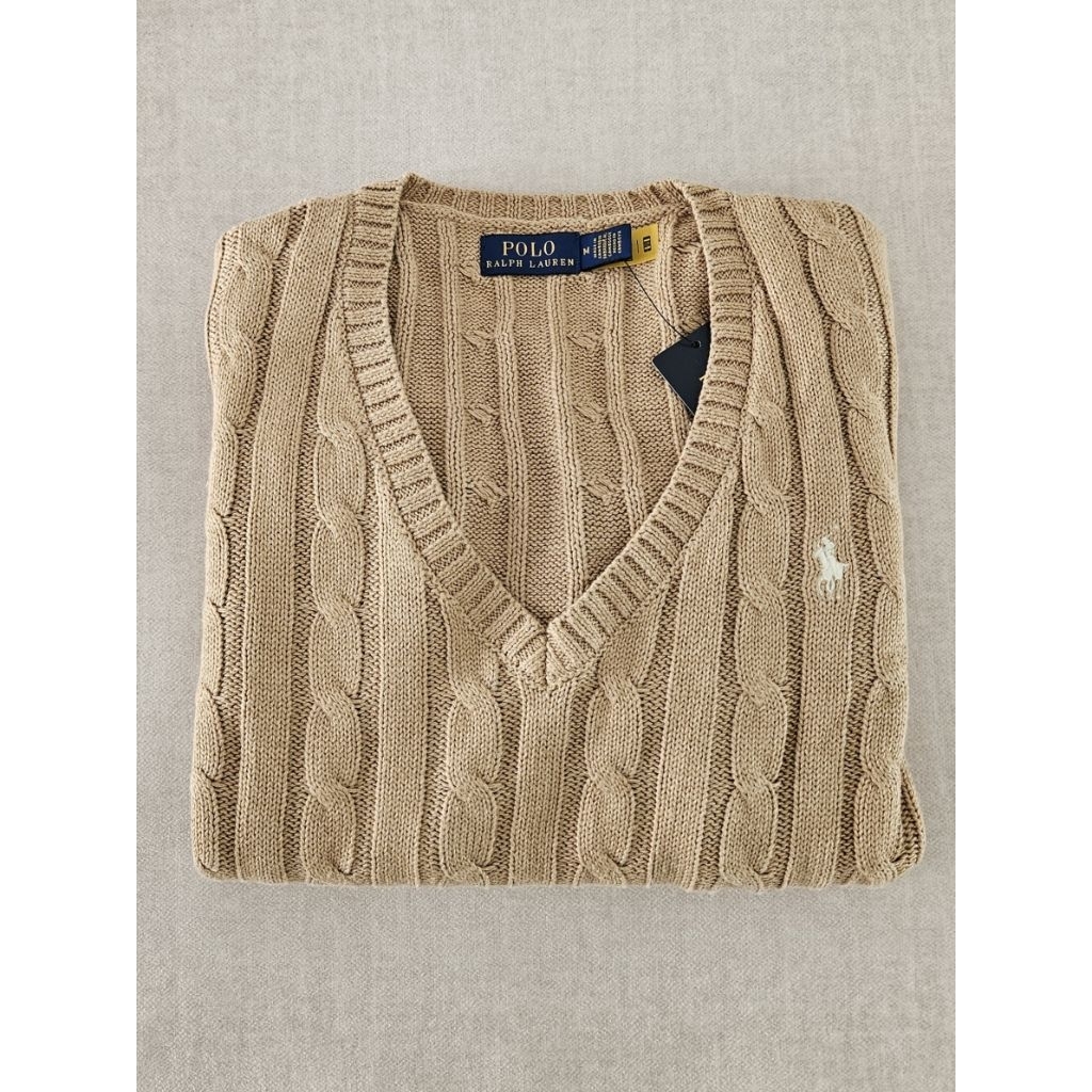 Polo ralph laurenCable-knit Cotton V-neck Sweater Purple สีม่วง ราคา ถูกที่สุด ดีลบีเคเค แกลเลอรีภาพที่ 9