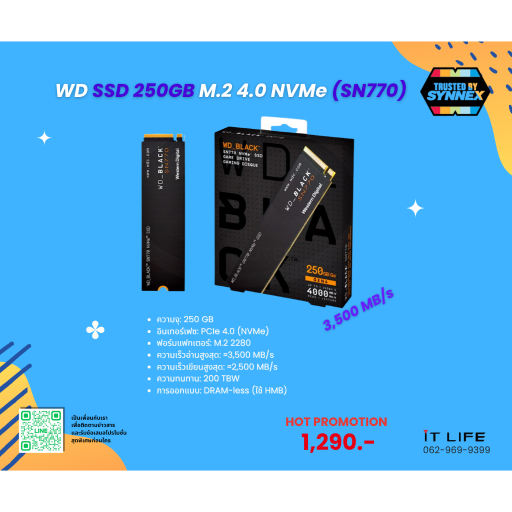 การ์ดเอสเอสดี WD SSD 250GB M.2 4.0 NVMe (SN770)