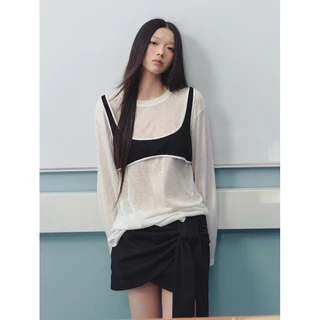 (พร้อมส่ง) เสื้อแขนยาวผ้าบางแต่งบรารุ่น 7373 TAG WG.WE 🇰🇷