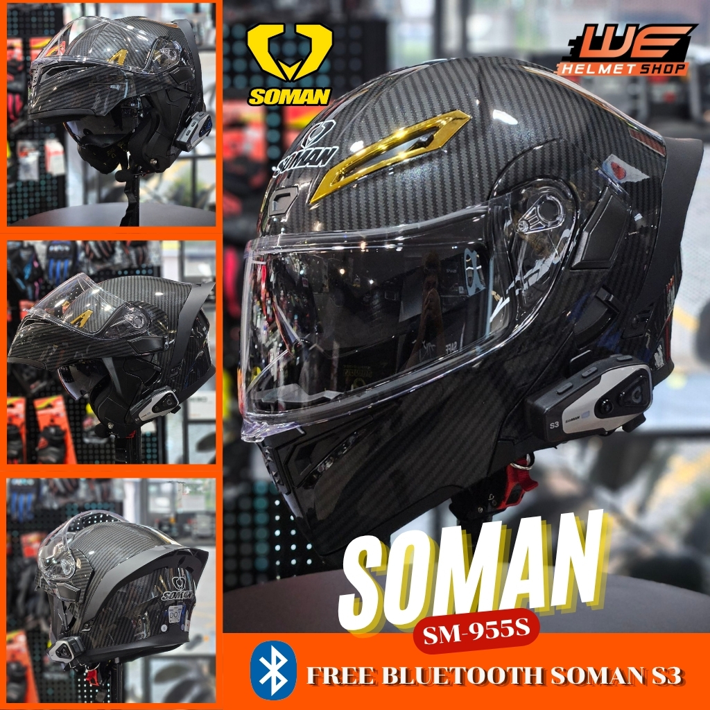 📌แถมฟรี!!📌บลูทูธ SOMAN หมวกันน็อคยกคาง มีแว่นกันแดด Soman SM-955S